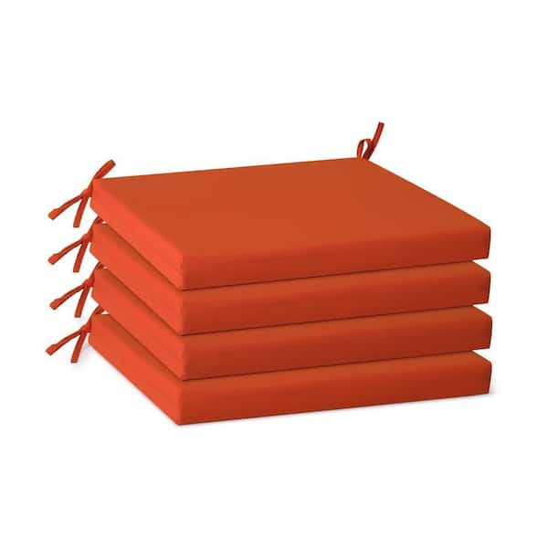 FadingFree (Set of 4) Outdoor Dining Square Patio Chair Seat Cushions with Ties, 18 in. x 18 in. x 2 in., Orange