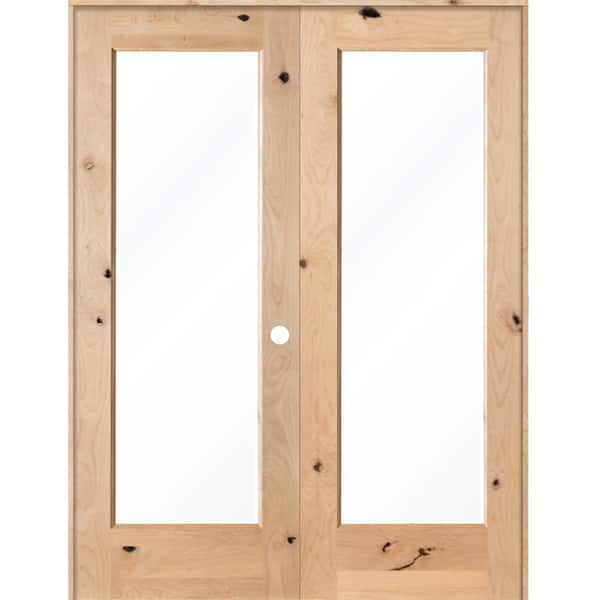 Krosswood Doors 56 in. x 80 in. Rustic Knotty Alder 1-Lite Clear Glass Left Handed Solid Core Wood Double Prehung Interior Door