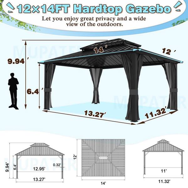 VEIKOUS 14 ft. W x 12 ft. D Hardtop Gazebo Aluminum Double