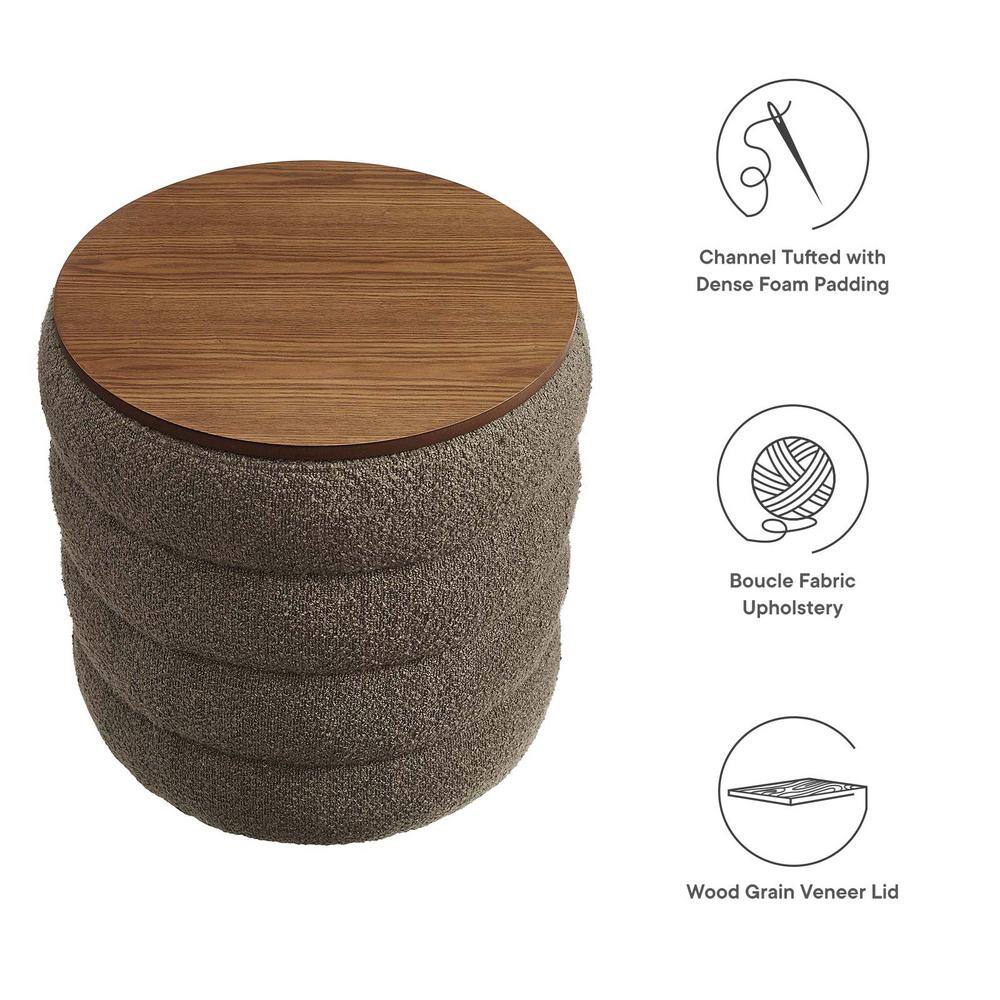 Pebble Boucle Fabric Round Tufted Storage Ottoman