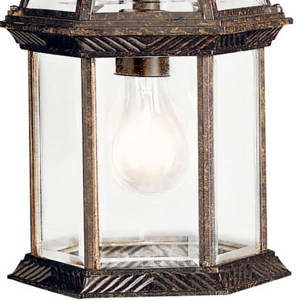 Barrie 1-Light Tannery Bronze Outdoor Porch Hanging Pendant Light with Clear Beveled Glass Panels (1-Pack)