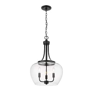 Joliet 3-Light Matte Black Pendant with Clear Glass Shade