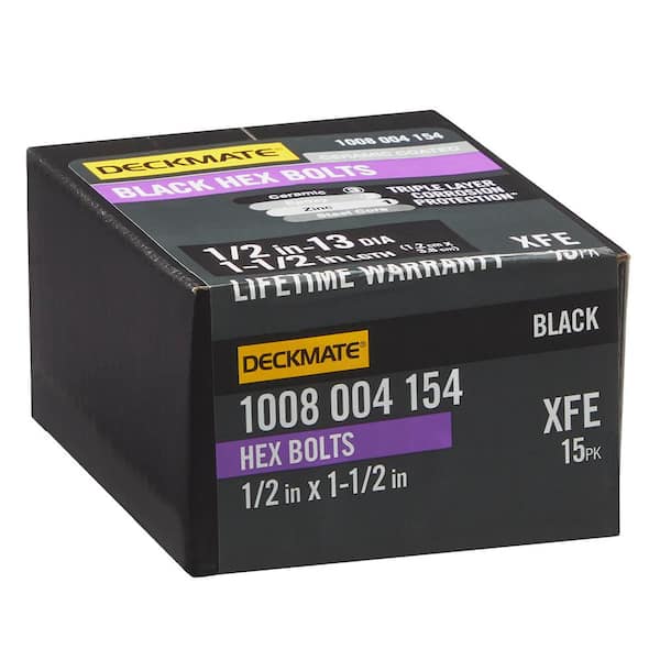 DECKMATE 1/2 in. -13 x 1-1/2 in. Black Hex Bolt (15-Pack)