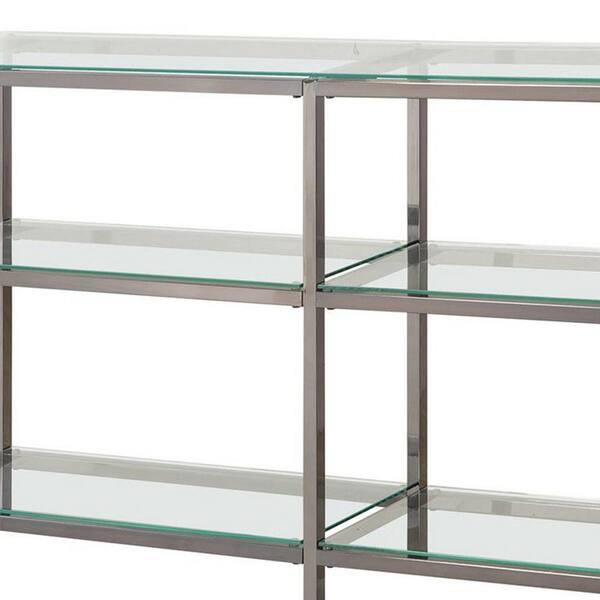 Silver Metal 3 Shelf Bookcase, Metal Bookcase Glass Shelves