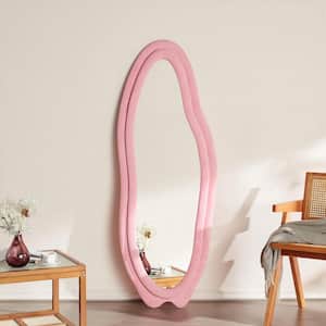 24 in. W x 63 in. H Irregular Pink Flannelette Wood Framed Cloud Shaped Floor Full Length Mirror