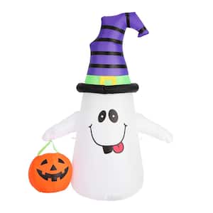 5 ft. Height Halloween Inflatable LED Lighted White Ghost with Pumpkin Lantern