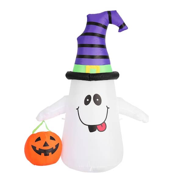 VIVOHOME 5 ft. Height Halloween Inflatable LED Lighted White Ghost with Pumpkin Lantern