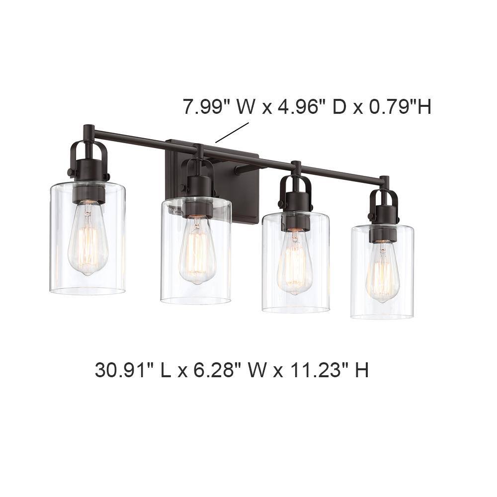Black Metal and Glass 4-Light Bathroom Vanity Fixture