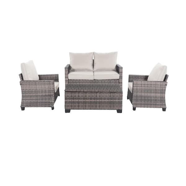 4-Piece Patio Conversation Set with Large Storage Box