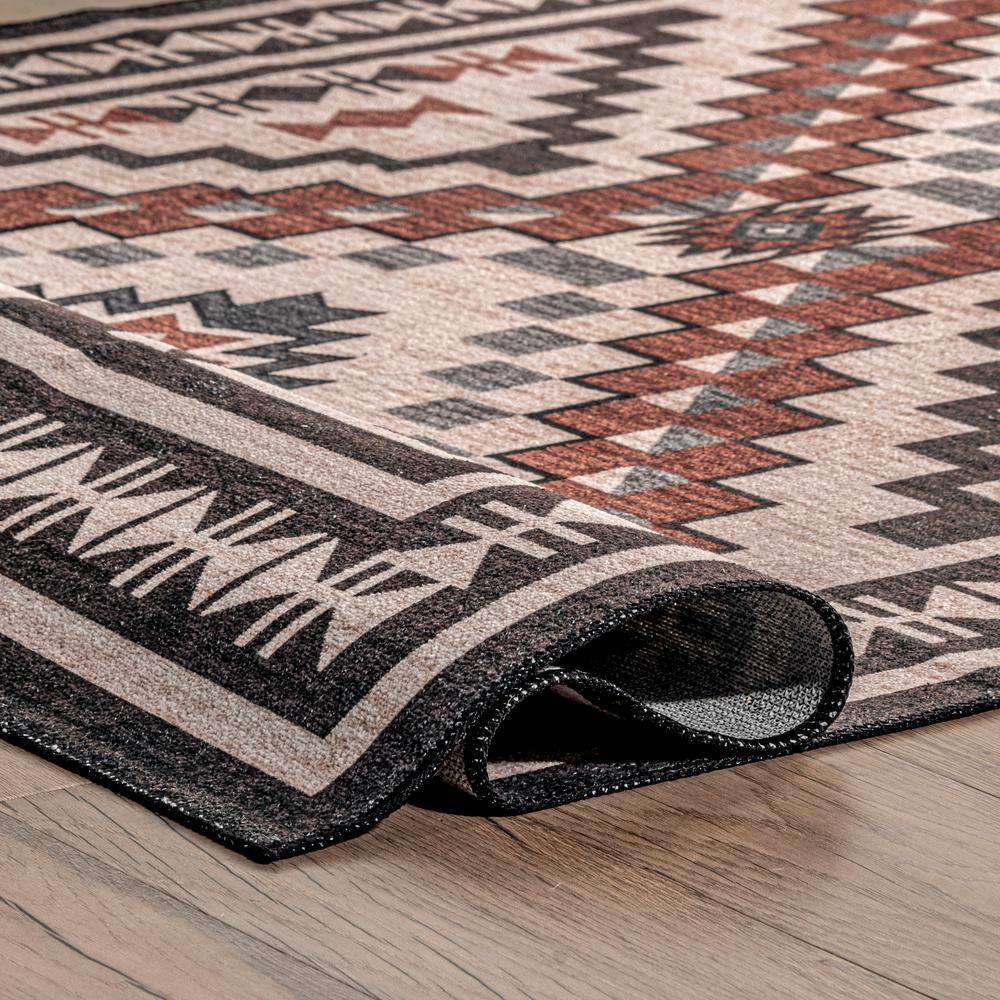 Beige Southwestern Medallion Washable Runner Rug