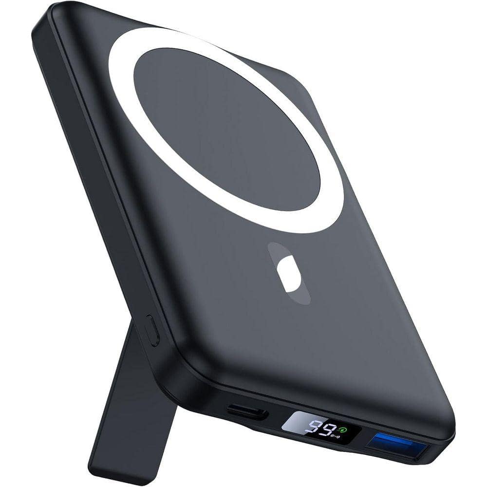 Magnetic Power Bank 10000mAh with 22.5W USB-C Fast Charge and Wireless Charging LED Display Foldable Stand for iPhones