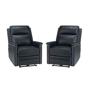 Valentino Transitional Navy Electric Genuine Leather Recliner with USB Port and Resume Button (Set of 2)