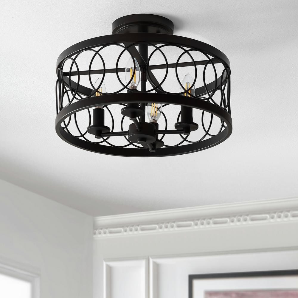 Oil Rubbed Bronze Drum Semi-Flush Mount Light