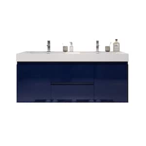 Fortune 60 in. W Bath Vanity in High Gloss Night Blue with Reinforced Acrylic Vanity Top in White with White Basins