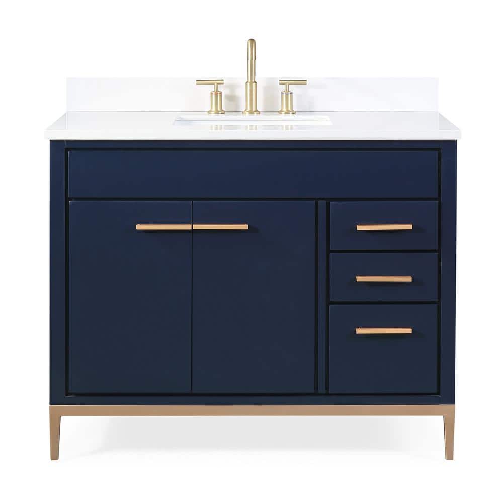 Beatrice 42 in. W x 22 in. D x 35 in. H Bath Vanity in Navy Blue with White