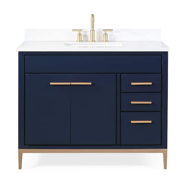 Beatrice 42 in. W x 22 in. D x 35 in. H Bath Vanity in Navy Blue with White Quartz Top