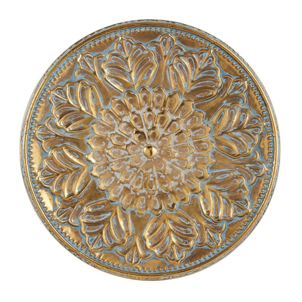 Gold Floral Embossed Iron Circular Wall Sculpture