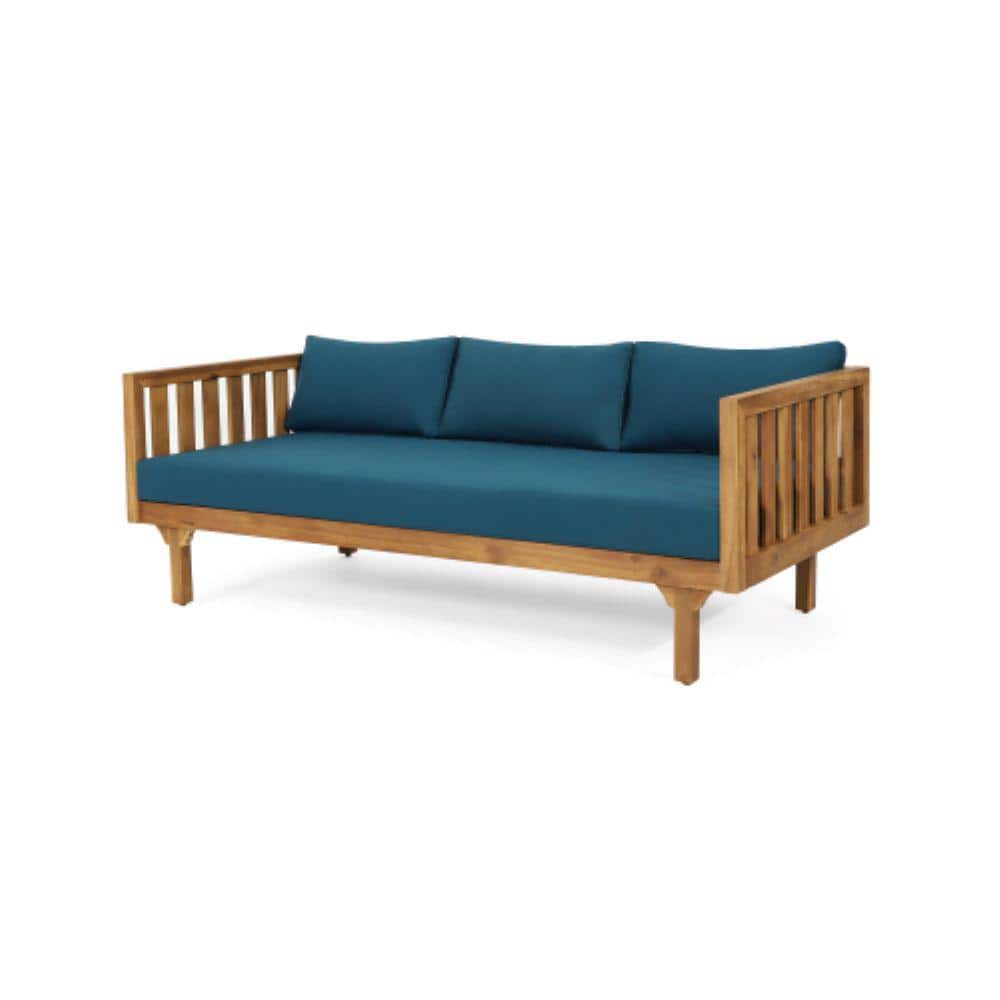 Brown Wood Outdoor Day Bed with 3 Seater and Teak Cushion