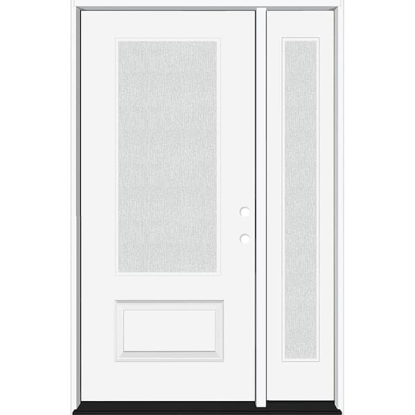 Steves & Sons Legacy 53 in. W. x 80 in. 3/4 Lite Rain Glass LHIS Primed Unfinished Fiberglass Prehung Front Door with 14 in. SL