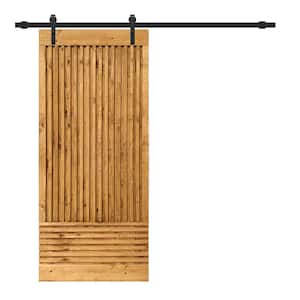Japanese 30 in. x 84 in. Pre Assemble Walnut Stained Wood Interior Sliding Barn Door with Hardware Kit