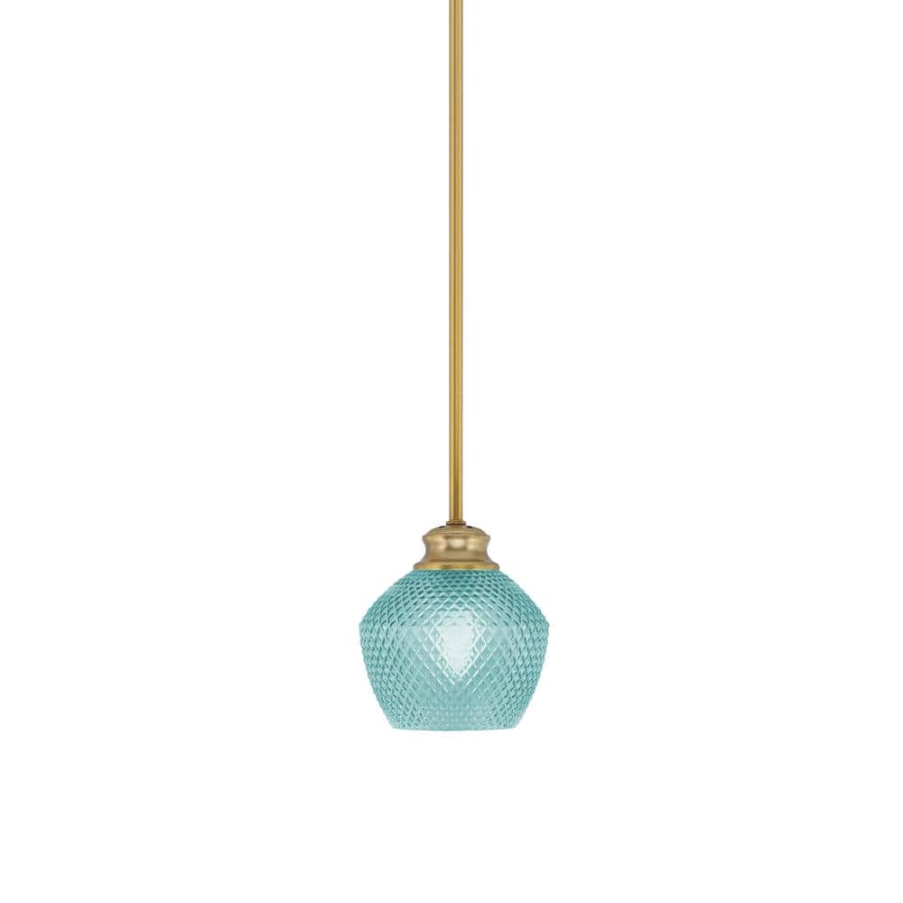 Tyler 60-Watt 1-Light New Age Brass Stem Mini Pendant Light with Turquoise 