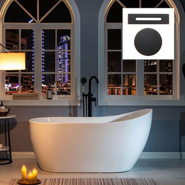 WOODBRIDGE Bradbury 59 in. Acrylic FlatBottom Single Slipper Bathtub with Oil Rubbed Bronze Overflow and Drain Included in White