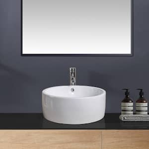 16.7 in. White Round Ceramic Bathroom Sink Basin Top Mount Vessel Sink