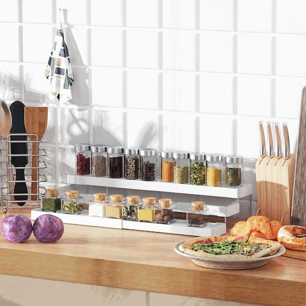 3-Tier Adjustable Expandable Spice Rack Organizer for Cabinet and Countertop, 11.8 to 21.1 in. White