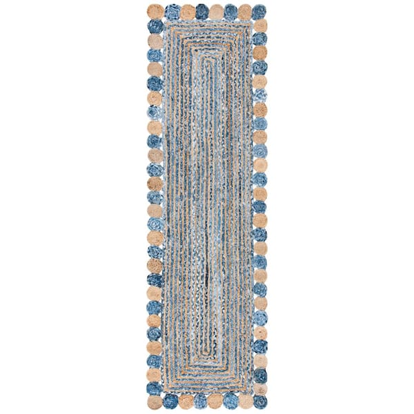 SAFAVIEH Cape Cod Blue/Beige 2 ft. x 10 ft. Circles Border Runner Rug