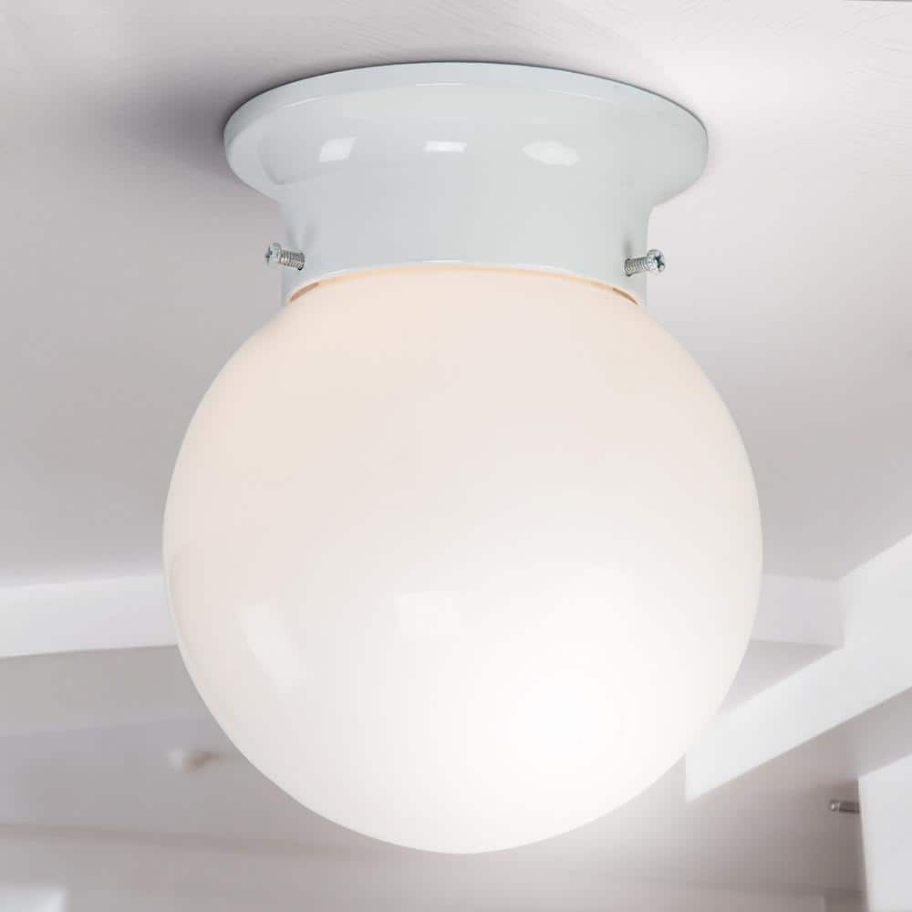 White Glass Globe Flush Mount Light Fixture