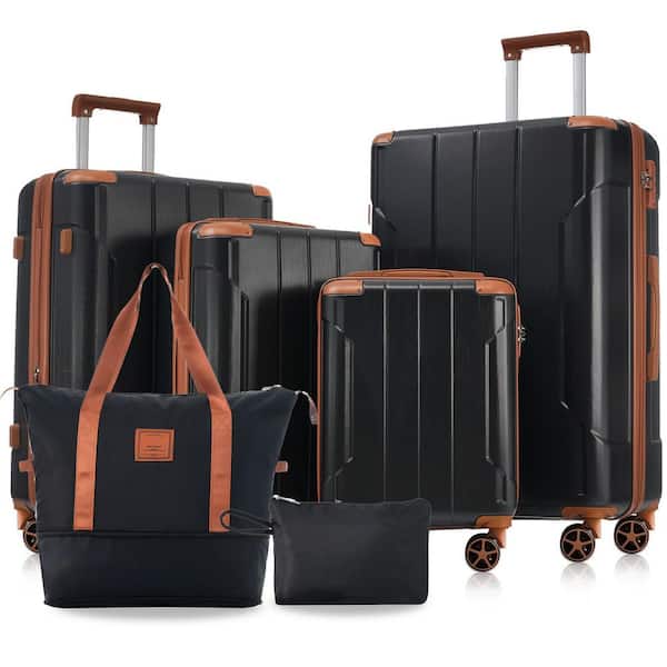 6 or more-Piece Black and Brown Expandable ABS Hardshell Spinner 16,20,24,28 Luggage Set with Duffel Bag Toiletry Bag