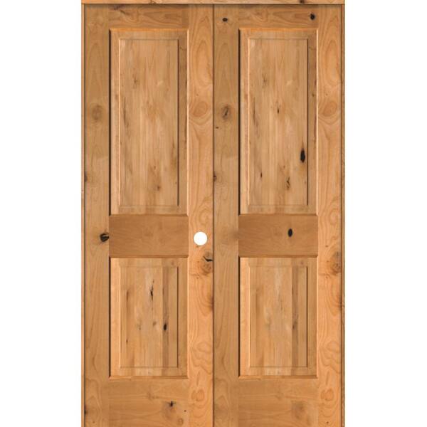 Krosswood Doors 48 in. x 80 in. Rustic Knotty Alder 2-Panel Left Handed Clear Stain Wood Double Prehung Interior Door with Square-Top