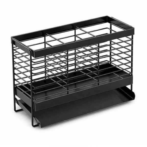 Black Stainless Steel Utensil Holder with Automatic Drain Tray Kitchen Counter Cutlery Organizer 1 Piece