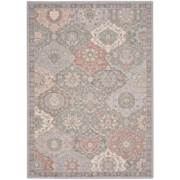 Nourison Parisa Grey/Multi 5 ft. x 8 ft. Bordered Transitional Area Rug