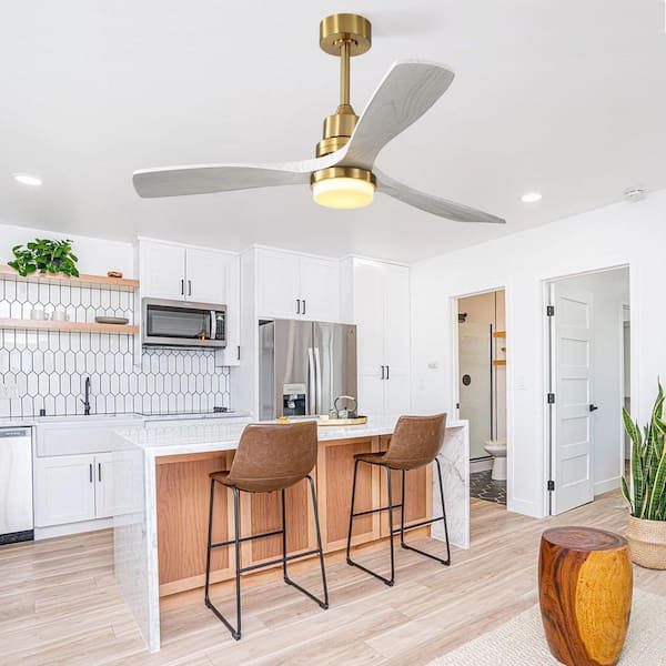 Byteany 52 in. Indoor Gold Ceiling Fan with Light, 3-Wood Blades, Dimmable, Reversible DC Motor, 3-Colors Adjustable and Remote