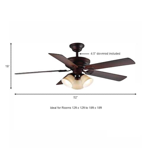 Campbell 52 in. Indoor LED Mediterranean Bronze Ceiling Fan with Light Kit, Downrod, Reversible Blades and Remote Ceiling Fans With Lights