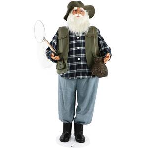 58 in. Christmas Dancing Santa in Fishing Outfit with Net and Fish Basket