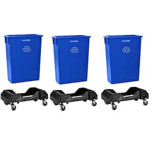 23 Gal. Blue Indoor Trash Container Recycling Bin and Dolly (3-Pack)