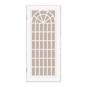 Trellis 30 in. x 80 in. Right Hand/Outswing White Aluminum Security Door with Desert Sand Perforated Metal Screen