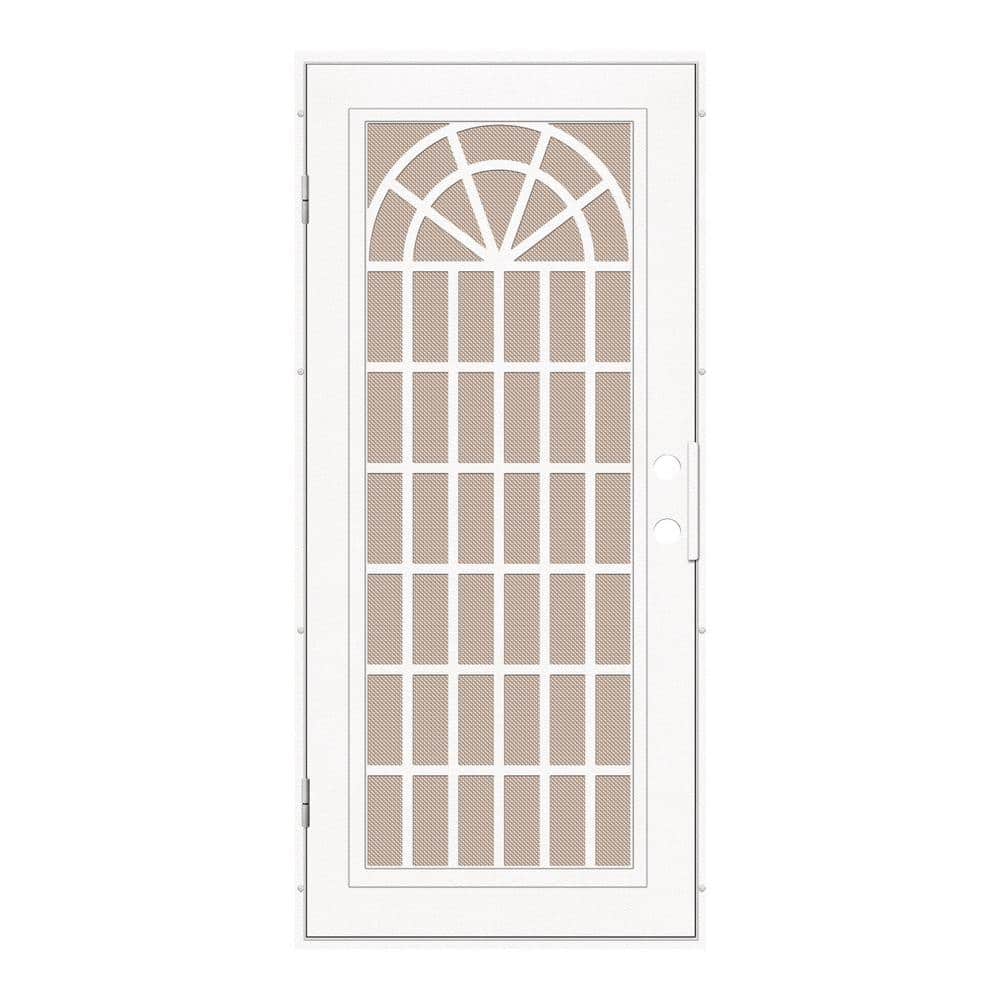 Trellis 32 in. x 80 in. Right Hand/Outswing White Aluminum Security Door with Desert Sand Perforated Metal Screen price history on PriceWatchPro