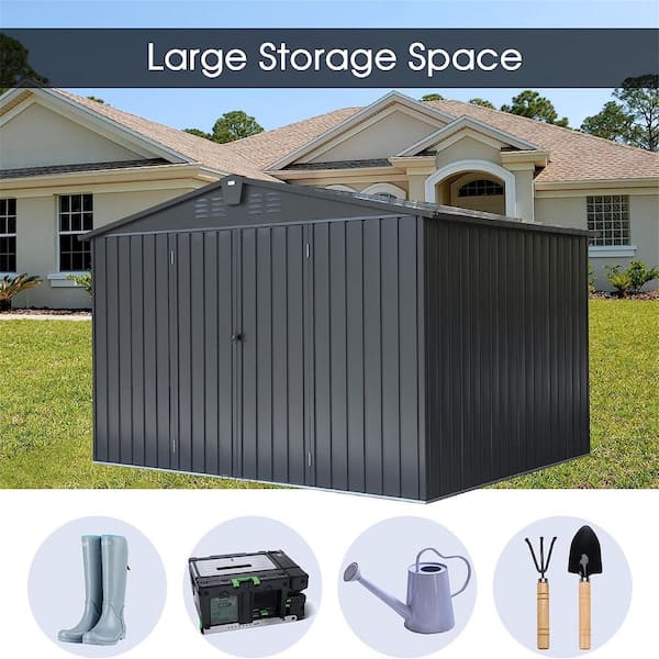 Dark Gray 10 ft. W x 8 ft. D Outdoor Storage Metal Shed with