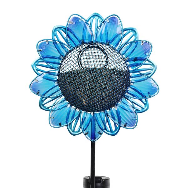Exhart 3.02 ft. Blue Metal Solar Sunflower Bird Seed Feeder Garden Stake  71387-RS - The Home Depot