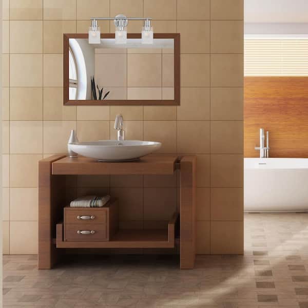 Cedar Lane 22 in. 3-Light Brushed Nickel Modern Vanity Light with Clear and Etched Glass Shades