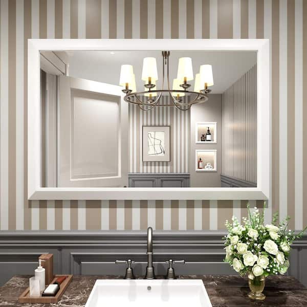 GODCHAR 36 in. W x 55 in. H Rectangular Diamond Shape Aluminum Alloy Frame and Tempered Glass Wall Mirror in White