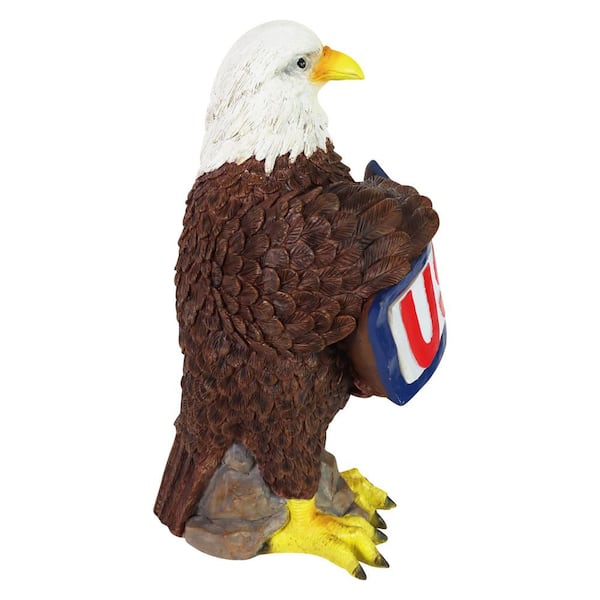 Solar Hand Painted Bald Eagle with Illuminating USA Sign Garden Statue