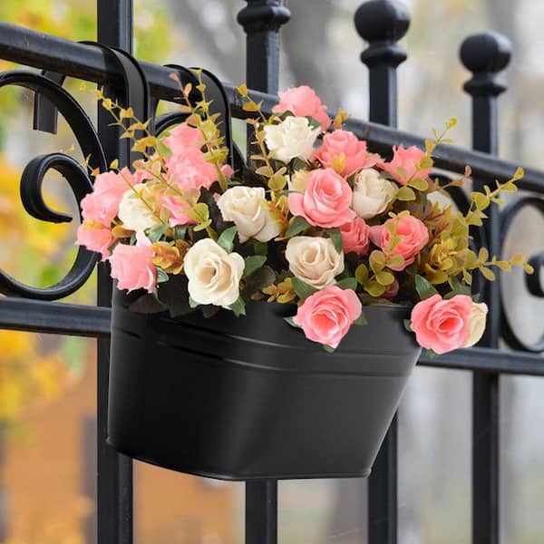 5 Pcs Iron Hanging Flower Pots Hanging Planters Metal Hanging Bucket Pots  with Drainage Holes and Hooks Black MKHB278H6-B - The Home Depot