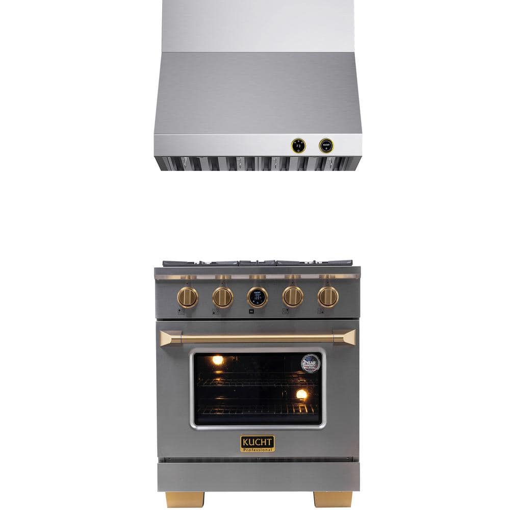 30 in. 4.2 cu. ft. 4 Burners Dual Fuel Range for Natural Gas in Stainless Steel and Gold + Wall Mount Range Hood price history on PriceWatchPro