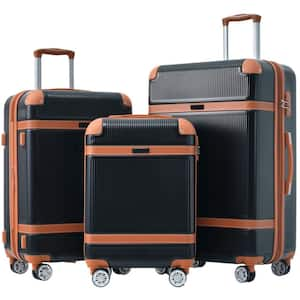 20/24/28 in. 3-Piece Black Hardshell Luggage Sets with double spinner 8 wheels and TSA Lock Light-weight