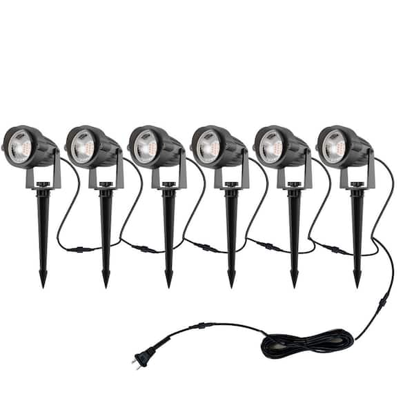6-Pack Black Plug-In Integrated LED Landscape Flood Lights, Dusk to Dawn Sensor and Transformer, IP66 Waterproof 3000K
