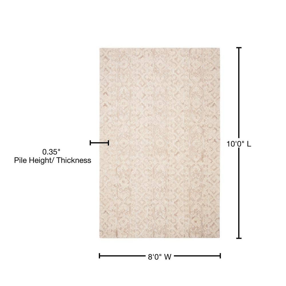 Handmade Abstract Tufted Wool Area Rug, 8' x 10', Beige and Light Brown